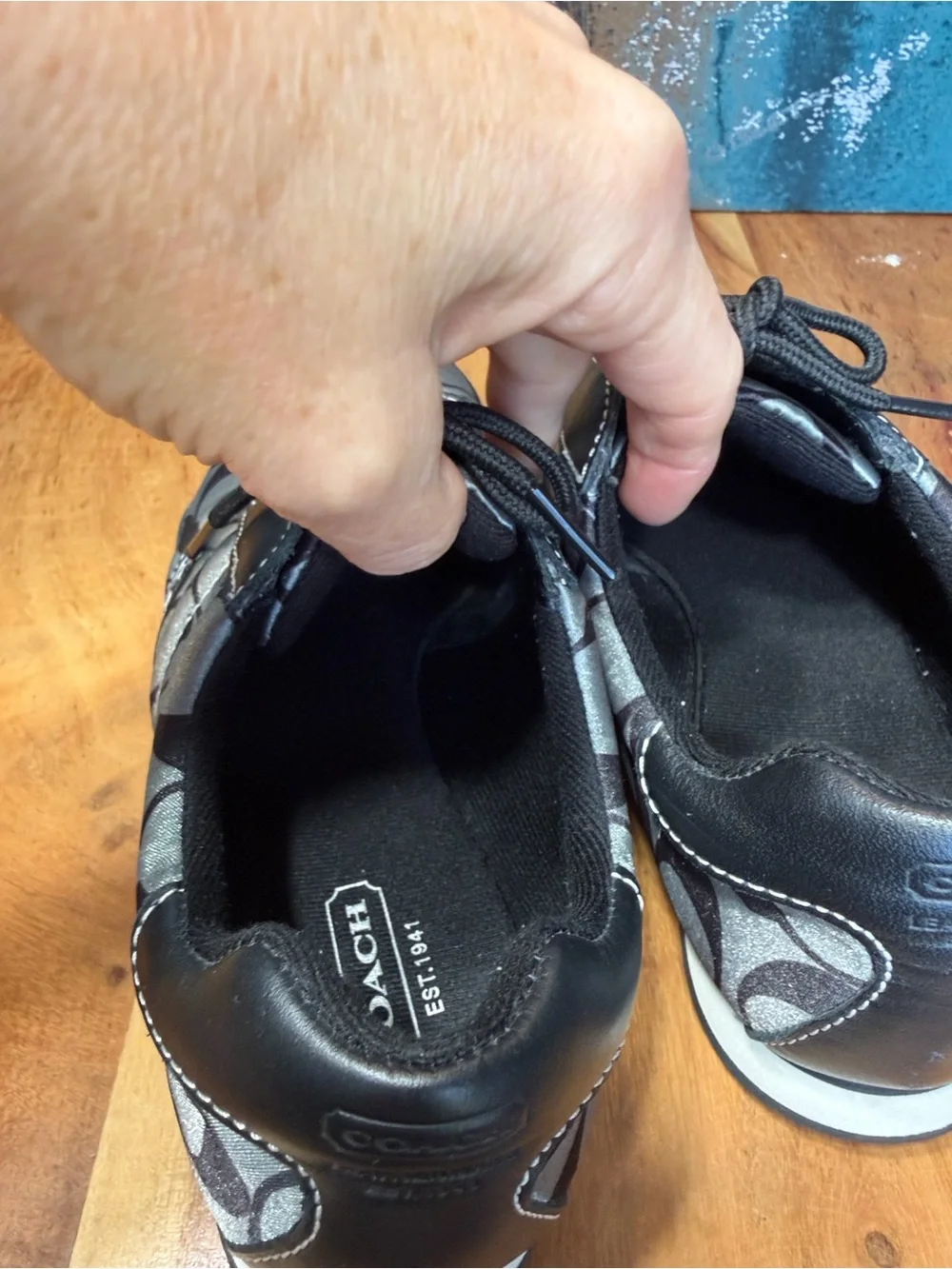 Coach Vintage Y2K Kirby Monogram Sateen Sneakers Black Gray‎ Size 7 EUC